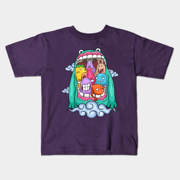 Monster big mouth doodle Kids T-Shirt by Mako Design 